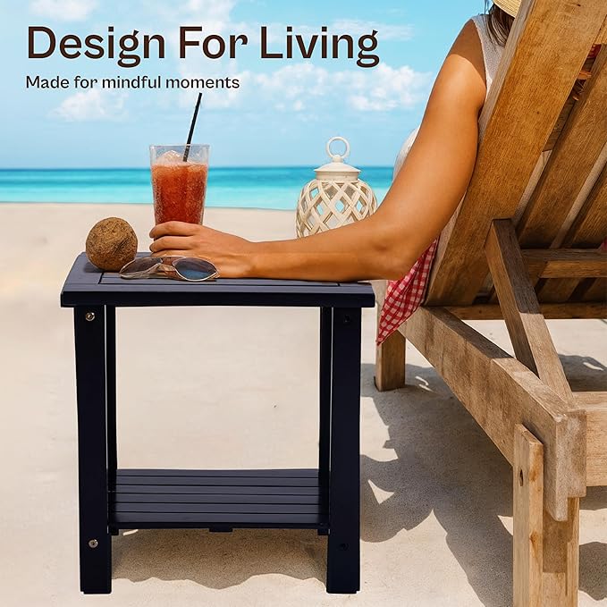 Adirondack Side Table – Weather-Resistant Rectangular End Table for Patio, Garden, Lawn, or Living Room | Indoor & Outdoor Wood Side Table, Rustic Style (Black)