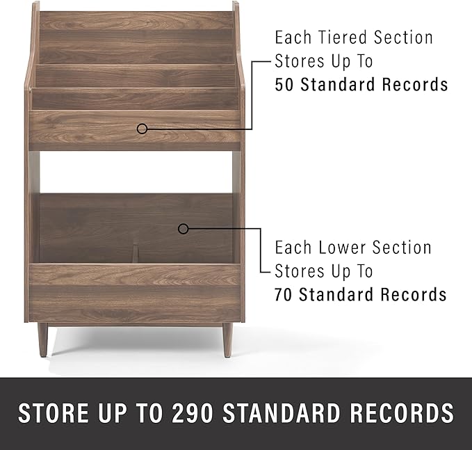 Crosley Furniture Liam Vinyl Record Storage Stand, Tiered Storage Shelves for Records, Walnut