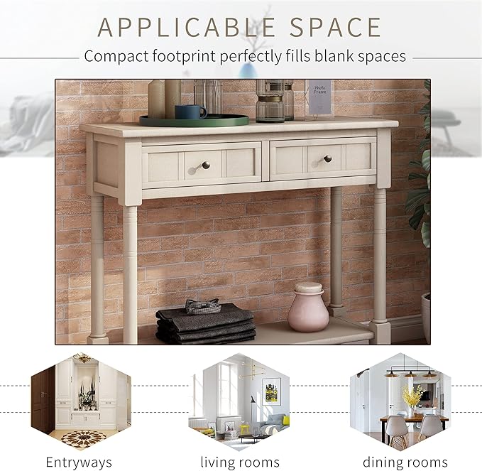 Merax Long Narrow Entryway Console Table with Storage Drawers and Bottom Shelf Antique Gray