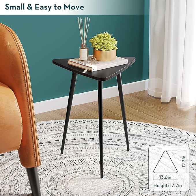 SAYGOER Small Black Side Table, Triangle End Table, Modern Narrow Bedside Table for Living Room Bedroom Small Space, Unique Sofa Table Medal Black Frame 13.5" W x 12.3" D x 17.7" H