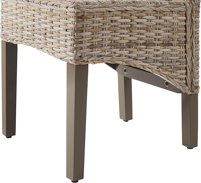 Crosley Furniture Edelyn Natural Rattan Dining Chairs Set of 2, Farmhouse Kitchen Accent Chair with Cushion, Kubu Rattan/Gray