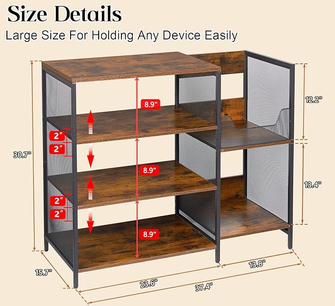 Large Record Player Stand Table with Vinyl Record Holder Up to 150PCS, AV Media Stand Stereo Cabinet Shelf Rack Tower with Storage, Sturdy, Adjustable Feet, Rustic, Large Capacity