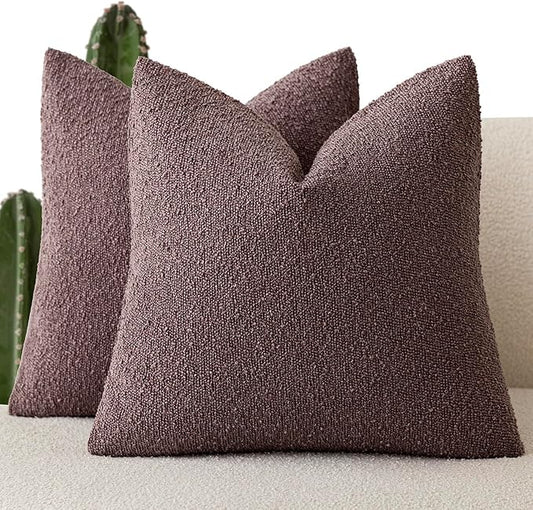 Foindtower Set of 2, Decorative Textured Boucle Throw Pillow Covers Accent Solid Pillow Cases Soft Cozy Couch Cushion Case for Chair Sofa Bedroom Living Room Home Decor 26x26 Inch Dark Purple