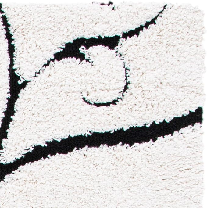 SAFAVIEH Florida Shag Collection Area Rug - 6'7" Square, Ivory & Black, Scroll Design, Non-Shedding & Easy Care, 1.2-inch Thick Ideal for High Traffic Areas in Living Room, Bedroom (SG455-1290)