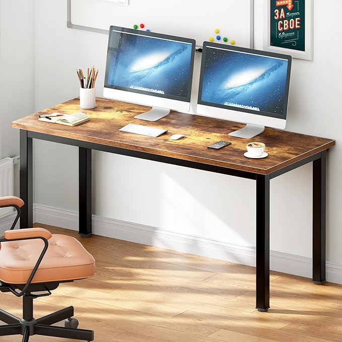 DlandHome Large Computer Desk, Composite Wood Board, Decent and Steady Home Office Desk/Workstation/Table 54.3inch Retro Black