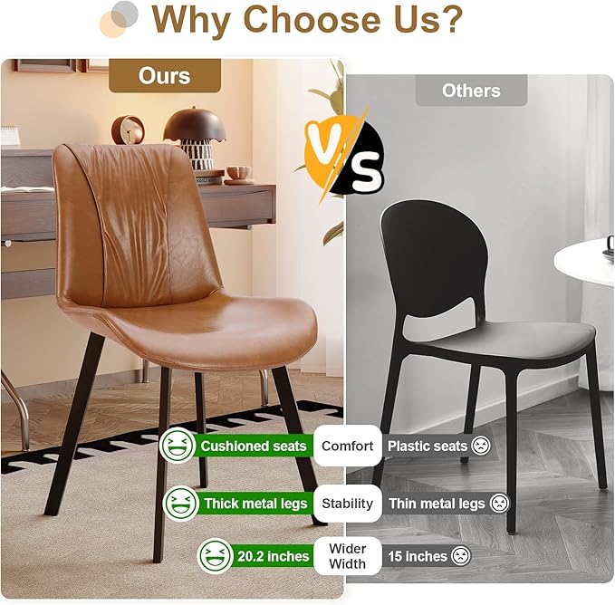 Upholstered Dining Chairs Set of 4, Modern Kitchen & Dining Room Chairs, Faux Leather, Sturdy Metal Legs, for Living Room, Cafe & Restaurant- Brown