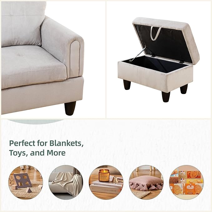 L Shaped Sectional Couches for Living Room, Modern Modular Sectional Sofa with Ottoman Storage, Comfy L Shaped Couch with Chaise for Bedroom Apartment Furniture, Gray
