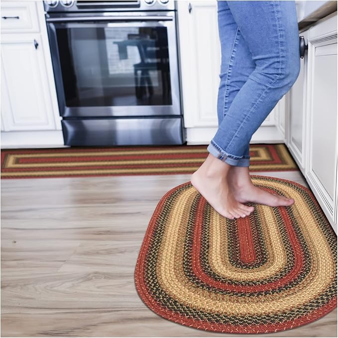 Highland Multi Color Jute Braided Oval Rugs, 27x45 - Warm Country and Lodge Decor, Perfect for Laundry Rooms, Kitchens and Entryways - Reversible and Easy to Clean