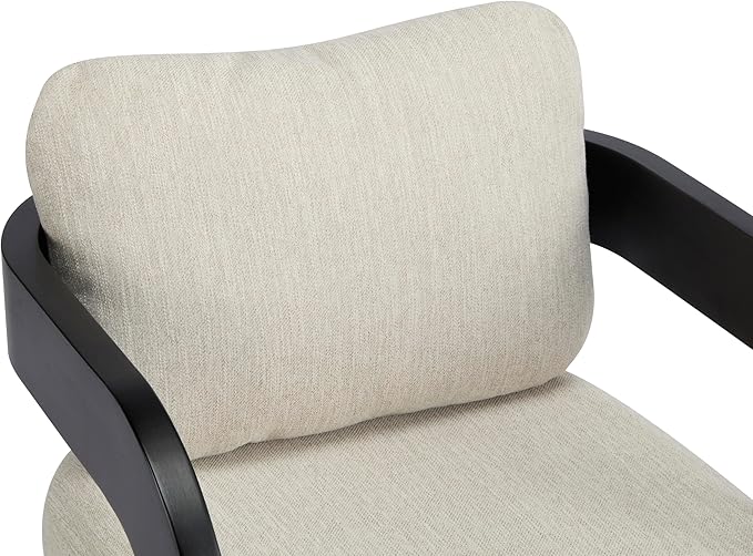 Christopher Knight Home Yorick Modern Dining Chair Set of 2 with Cushion, Solid Wood Dining Room Armchair Set, Curved Backrest Kitchen Side Chair, Living Room Comfy Extra Seat, Black+Beige