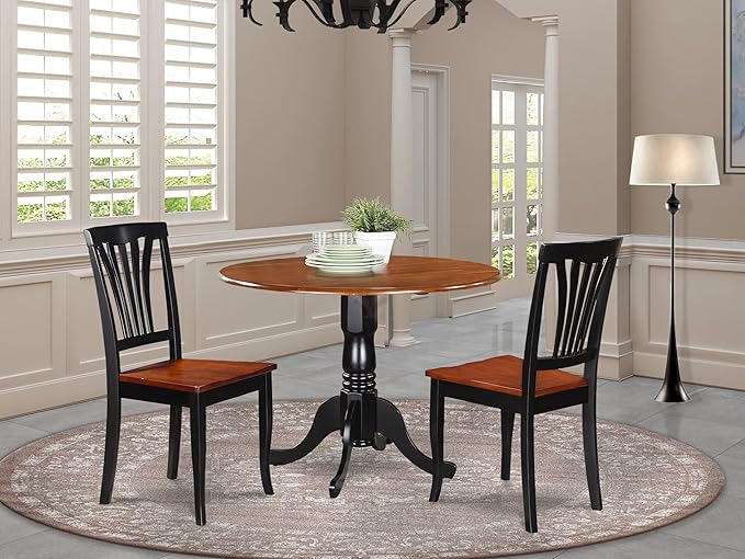 East West Furniture DLAV3-BCH-W 3 Piece Dining Room Furniture Set Contains a Round Kitchen Table with Dropleaf and 2 Dining Chairs, 42x42 Inch, Black & Cherry