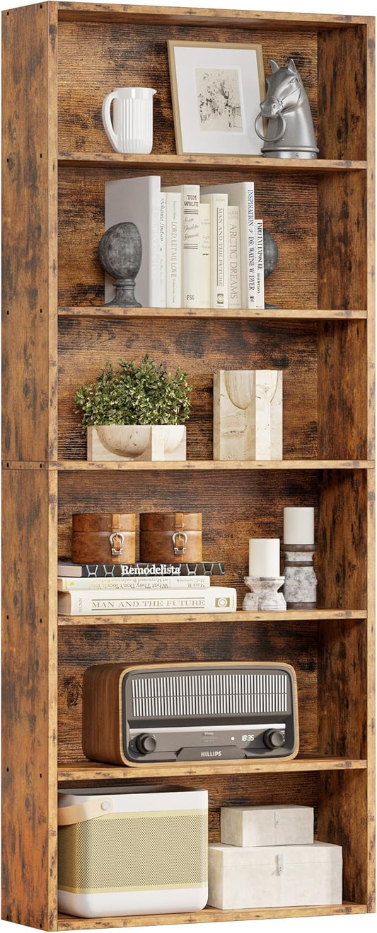 IRONCK Industrial Bookshelves and Bookcases Floor Standing 6 Shelf Display Storage Shelves 70 in Tall Bookcase Home Decor Furniture for Home Office, Living Room, Bed Room, Vintage Brown
