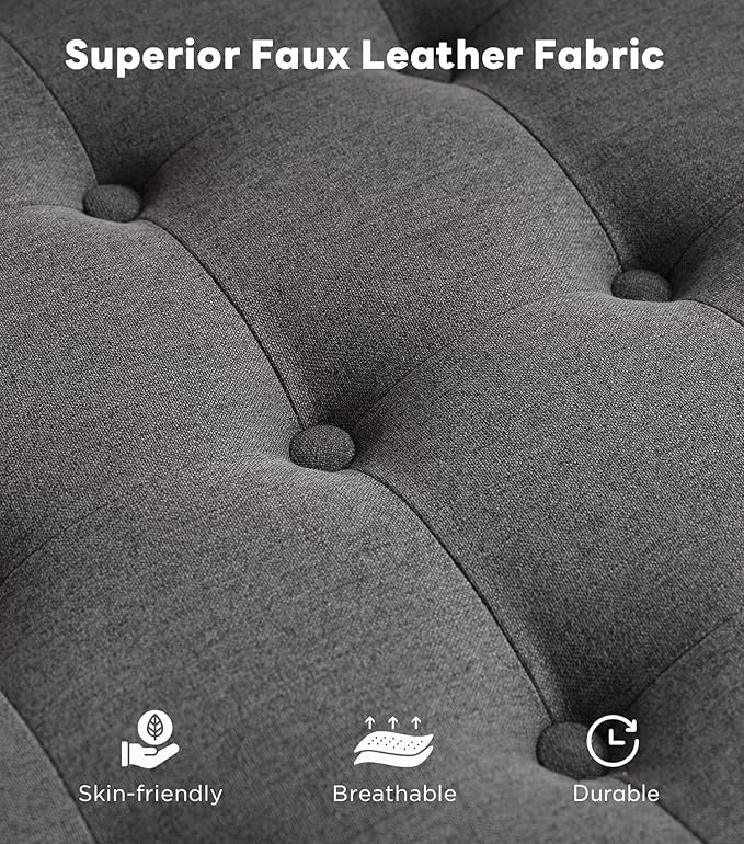 Tbfit Large Square Storage Ottoman Bench, Tufted Upholstered Coffee Table with Storage, Oversized Storage Ottomans Toy Box Footrest for Living Room, Dark Grey