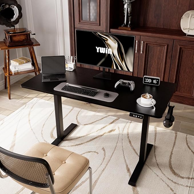 Ywin Electric Height Adjustable Standing Desk with Wheels, 63 x 24 inches Ergonomic Stand Up Desk for Home Office