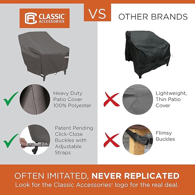 Classic Accessories Ravenna Water-Resistant 88 Inch Rectangular/Oval Patio Table & Chair Set Cover, Medium, Taupe, brown, Outdoor Table Cover