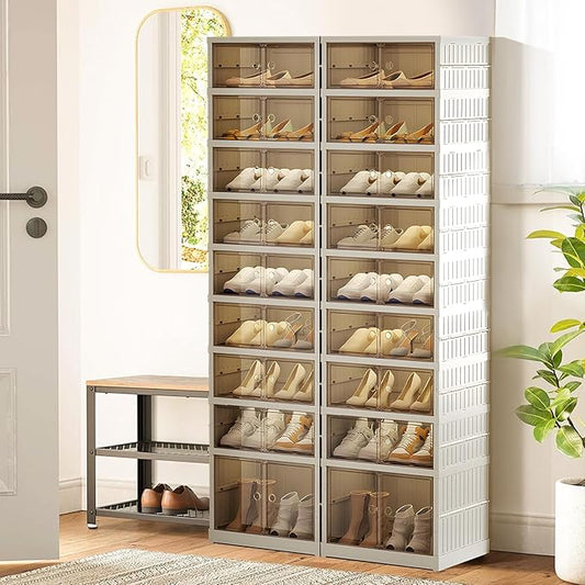ELPHECO 9 Tier 36 Pairs Large Shoe Rack Organizer - Foldable Sneaker Cabinet Bins, Stackable Shoe Storage Shelf, Collapsible Shoe Cabinet with Double Doors for Entryway