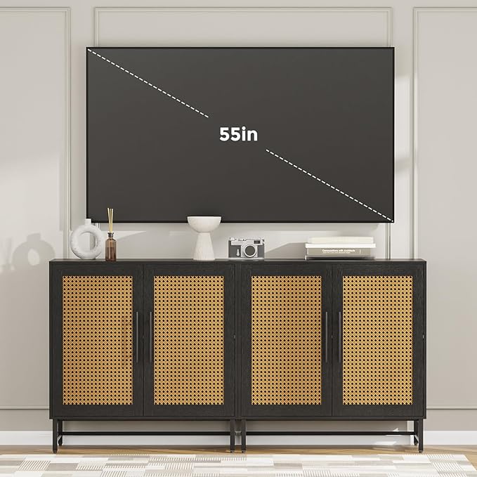 KFO Storage Cabinet with Rattan Doors, Free Standing Buffet Cabinet, Modern Sideboard for Living Room, Hallyway, Entryway