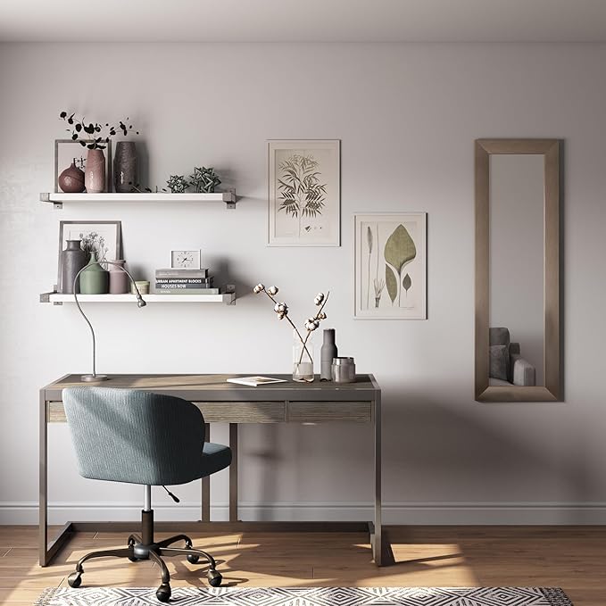 SIMPLIHOME Erina SOLID ACACIA WOOD Industrial 60 inch Wide Writing Office Desk in Distressed Grey for the Office Desk, Writing Table, Workstation and Study Table