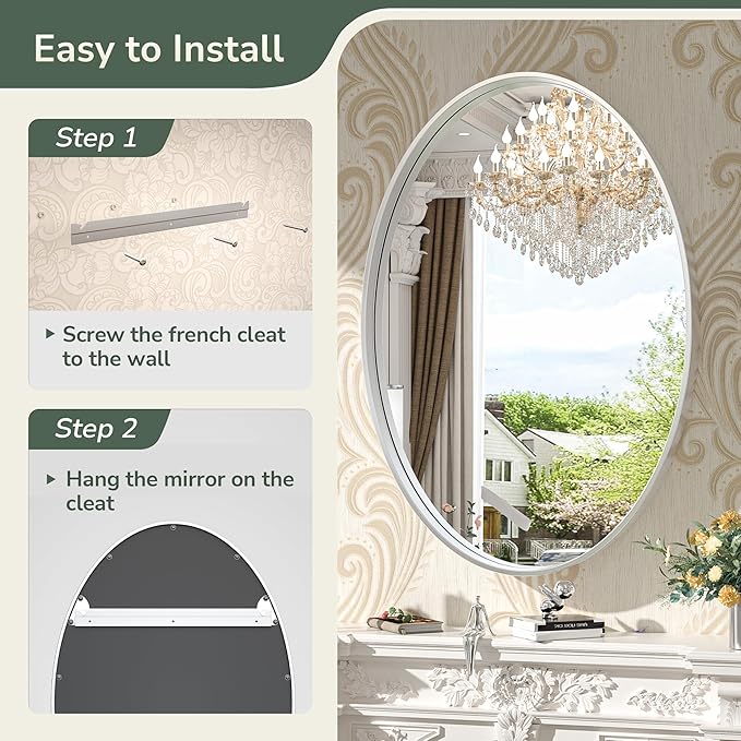 TokeShimi Oval Mirrors for Wall Decor 24x36 Inch with Non-Rusting Aluminum Alloy Brushed Silver Matte Framed Wall Mounted for Bathroom, Entryway, Living Room, Bedroom,Vanity or Horizontal