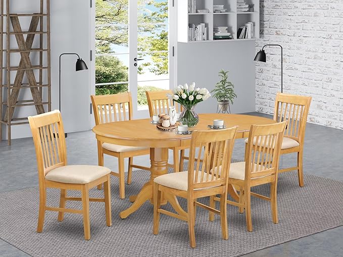 East West Furniture VANO7-OAK-C 7 Piece Kitchen Table & Chairs Set Consist of an Oval Dining Room Table with Butterfly Leaf and 6 Linen Fabric Upholstered Chairs, 40x76 Inch, Oak