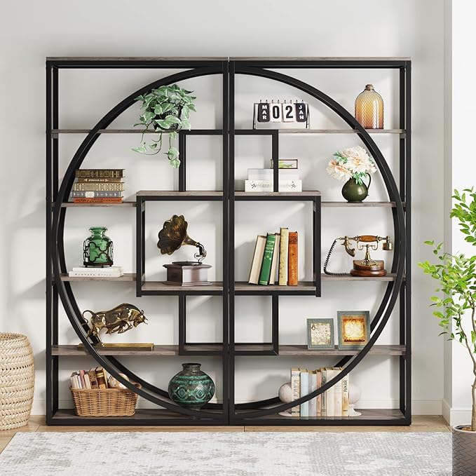 Tribesigns Bookshelf, Industrial 5-Tier Etagere Bookcase, 70.8 inch Tall Bookshelf with 8 Open Storage Shelf, Book Shelf Display Tack Shelving Unit for Home Office Living Room, Vintage Grey