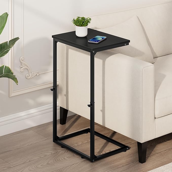 Vagusicc C Shaped End Table for Couch, 33.2'' Extra Tall C Table Adjustable Height Side Table, Small Side Table for Small Spaces, Couch Tables That Slide Under, Tv Tray Table for Living Room, Black