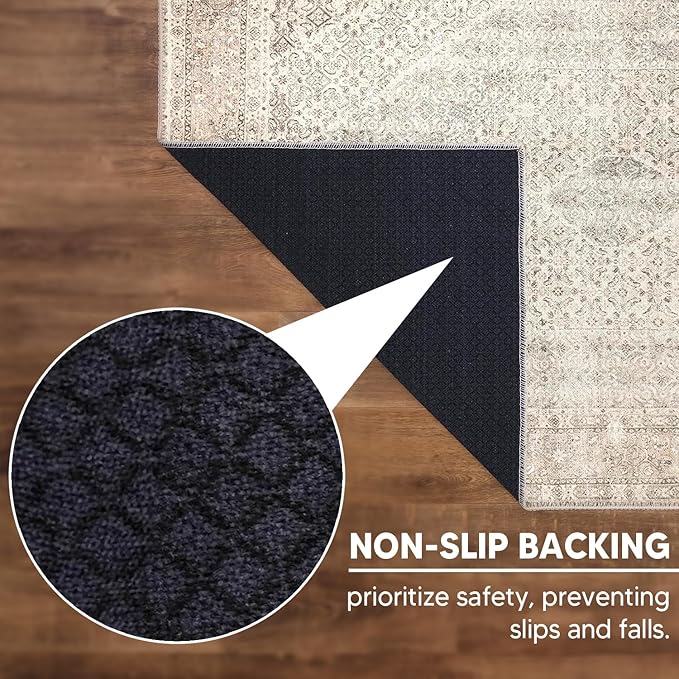 Keen Home Design 9x12 Rug - Machine Washable Area Rug with Non-Slip Backing, Ideal for Living Room, Dining Room, Bedroom - Vintage, Easy Clean, Durable, Low Pile Rug - (9' x 12')