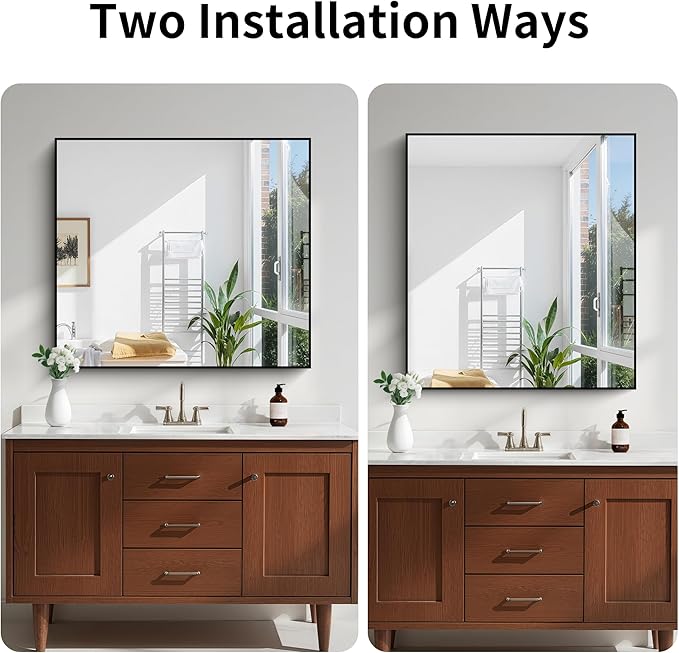 KOCUUY Black Rectangle Mirror, 36"x40" Bathroom Mirrors for Over Sink, Large Black Wall Mounted Mirror, Metal Framed Mirror for Wall, Vanity Mirror for Bathroom Living Room Bedroom Dining Room