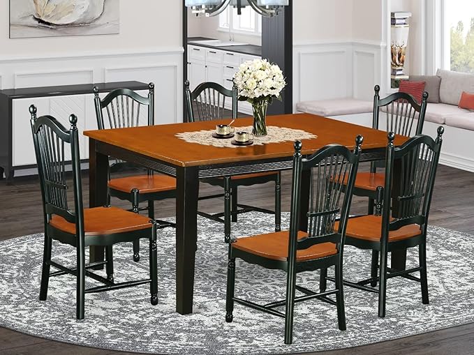 East West Furniture QUDO7-BCH-W 7 Piece Dining Room Table Set Consist of a Rectangle Kitchen Table with Butterfly Leaf and 6 Dining Chairs, 40x78 Inch, Black & Cherry