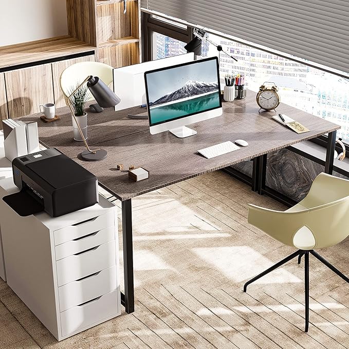 Coleshome 55 Inch Computer Desk, Modern Simple Style Desk for Home Office, Study Student Writing Desk,Grey Oak