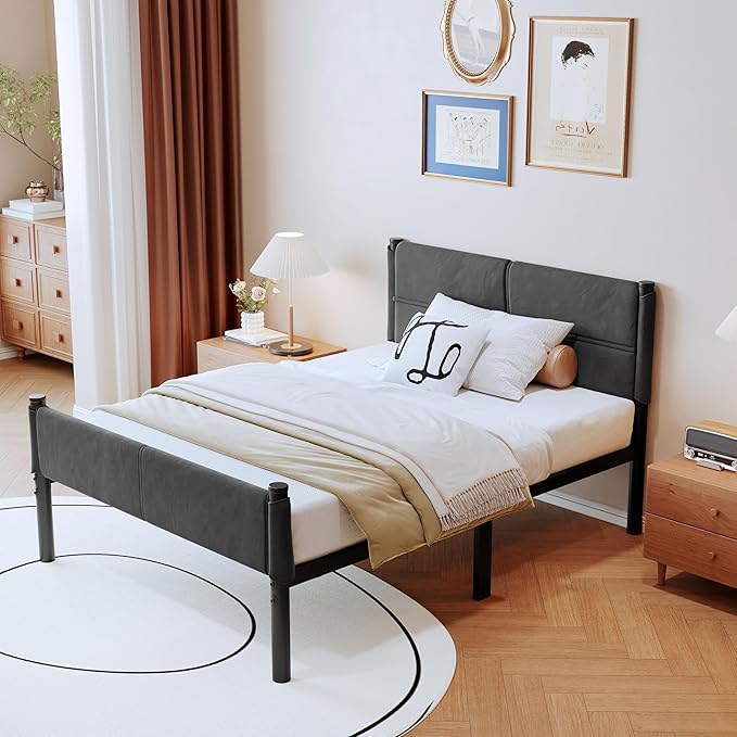 Metal Bed Frame,14Inch Twin Size Bed Frame with Storage Space,Heavy Duty Sturdy Mattress Foundation,Easy Assembly,No Box Spring Needed,Twin Grey