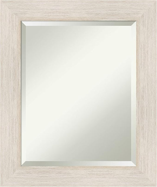 Amanti Art White Bathroom Mirror for Over Sink, 25x21 Hardwood White Wash Rectangle Vanity Mirror, Small Rustic Farmhouse Wood Frame, Hangs Horizonally and Vertically, Bathroom Wall Decor, Beveled