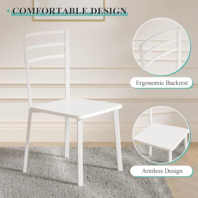VECELO Small Round Dining Table Set for 2, Wood Tabletop with Strong Metal Frame, Modern Dinette with Chairs for Kitchen, Breakfast Nook Living Room, Pure White