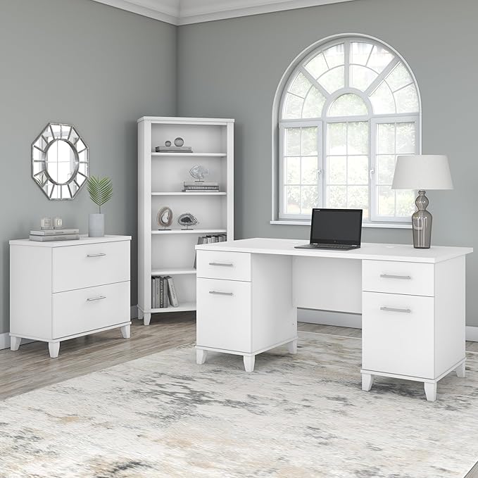 Bush Furniture Somerset 5 Shelf Bookcase in White, Tall Bookshelf, Large Book Shelf for Living Room, Home Office, or Entryway