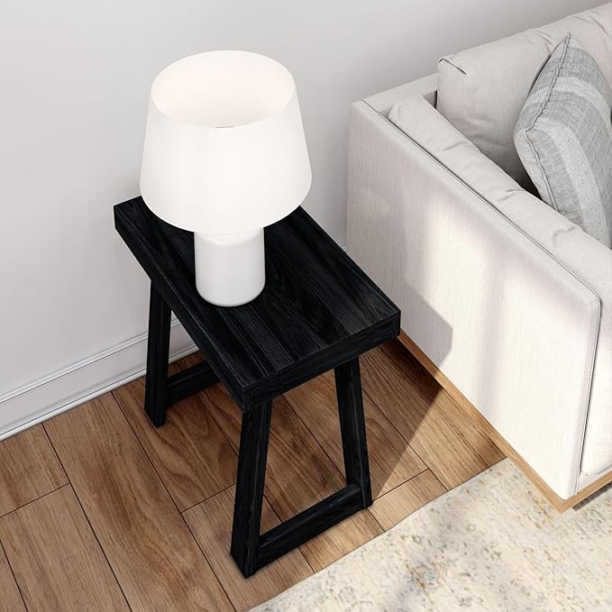 Plank+Beam Classic Rectangular Side Table, 25", Slim Side Table for Living Room, Narrow Nightstand for Small Spaces, Wood End Table for Bedroom, Black Wirebrush
