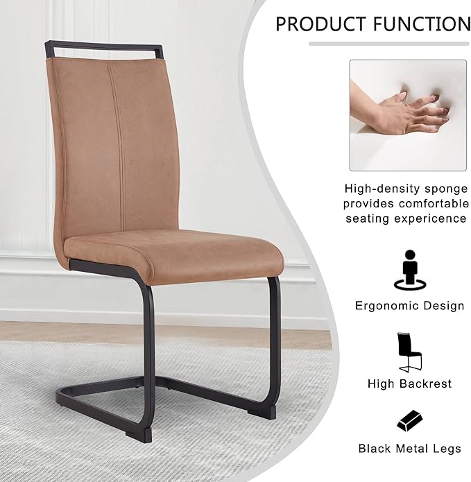 Dining Chairs Set, Kitchen Modern Metal Chairs with Faux Leather Padded Seat High Back and Sturdy Chrome Legs, Chairs for Dining Room (Brown, Set of 8)