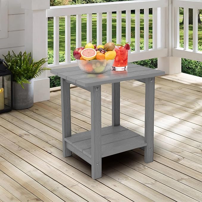 Melucivi Weather Resistant Outdoor Side Table, Double Small Adirondack Side Table for Adirondack Chair - Indoor Outdoor End Table, Patio Table for Pool, Deck and Porch (Dark Grey)