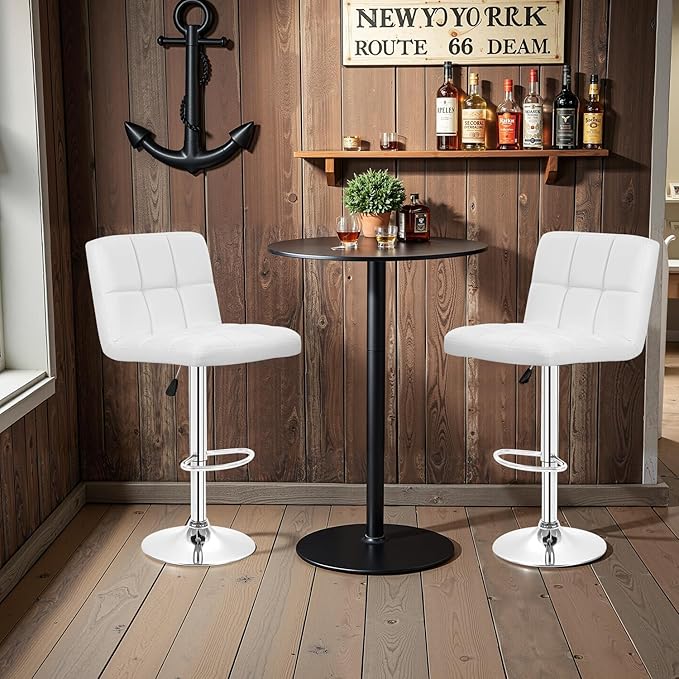 BestOffice Bar Stools Set of 2, Adjustable PU Leather Swivel Barstools, Modern Counter Stools with Back and Footrest, Counter Height Barstools for Bar, Kitchen and Dining Room