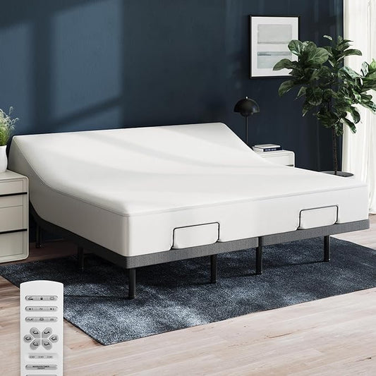 Nectar Luxe King Adjustable Base & 14” Mattress (New Version) - Head & Foot Incline - Medium Firm Memory Foam - Cooling Upgrade - 3 Massage Settings - 365-Night Mattress Trial & Forever Warranty
