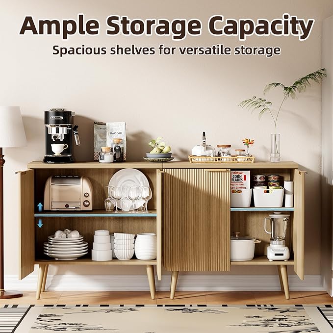 Sideboard Buffet Cabinet with Storage, 2 Doors Wood Entryway Cabinet, Modern Accent Cabinet with Solid Wood Feet & Adjustable Shelves, Multifunctional Console Table for Living Room, Kitchen, Hallway