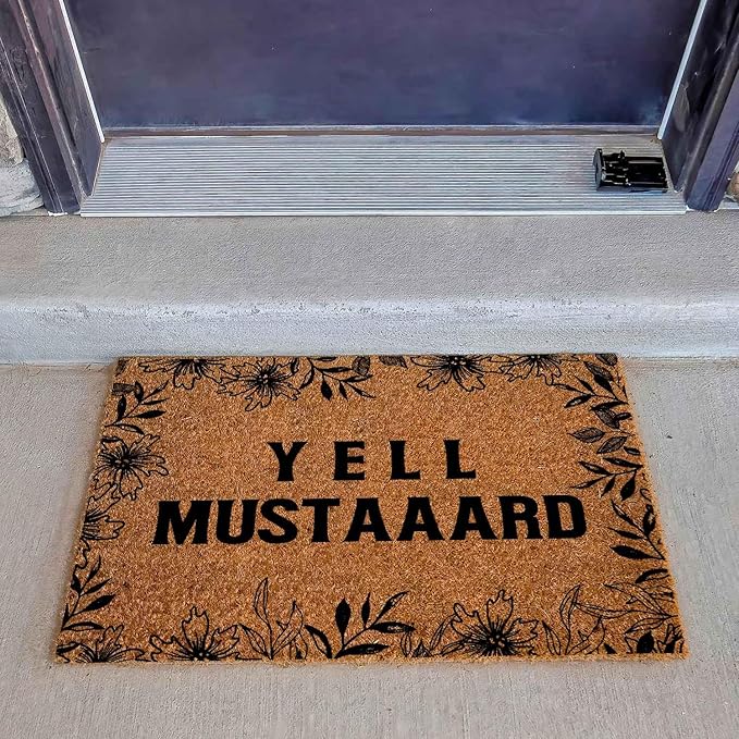 Funny Coir Doormat with Music Lover Yell Mustard - Front Door Mat, Entryway Welcome Mat, 23.7 x 15.7 inch