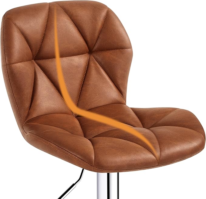 Yaheetech Bar Stools Set of 4, Adjustable PU Leather Swivel Barstools, Modern Counter Stools with Back and Footrest, Counter Height Barstools for Bar, Kitchen, Dining Room, Retro Brown