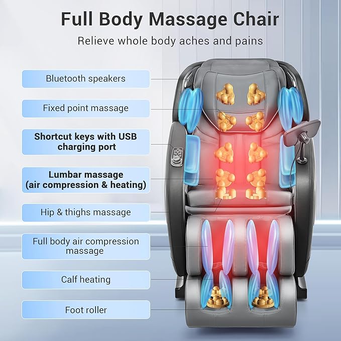 Full Body Zero Gravity Shiatsu Massage Chair with Fully Assembled, LCD Screen, Shortcut Keys, USB Charging Port, Heat, for Loved Ones, Parents, Black