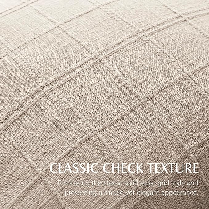 Foindtower Set of 2 Decorative Linen Check Throw Pillow Covers Neutral Farmhouse Vintage Cushion Covers Modern Boho Home Decor For Sofa Chair Couch Bedroom Living Room Outdoor,22×22 Inch,Natural Linen