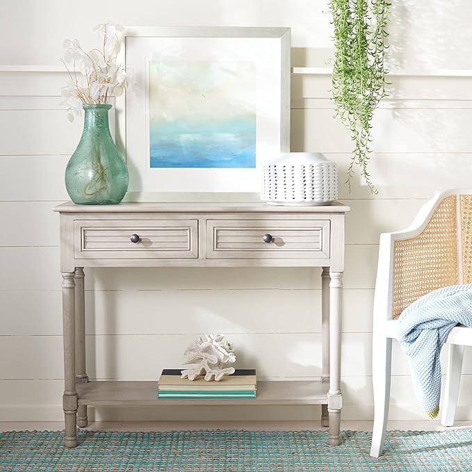 Safavieh Home Collection Tate Greige 2-Drawer Bottom Shelf Console Table