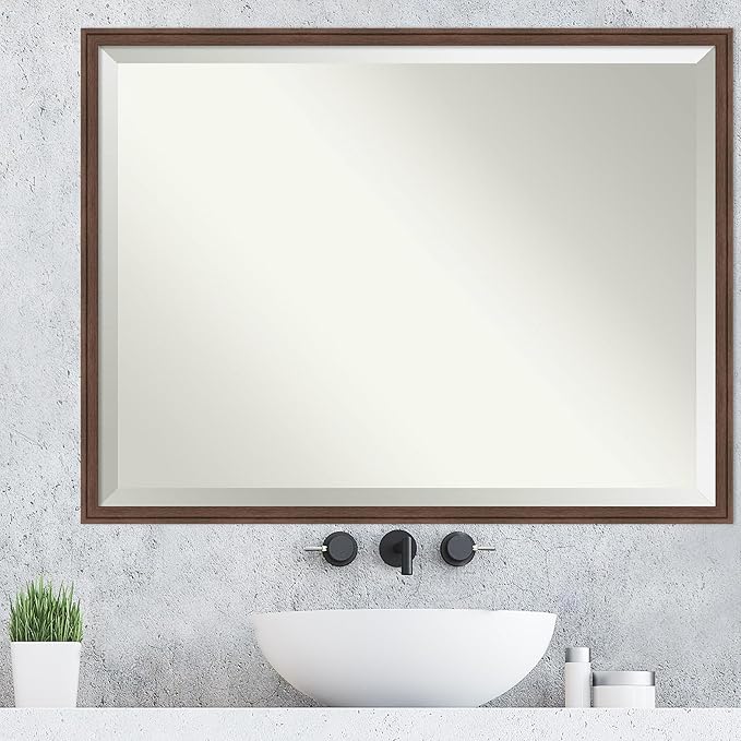 Amanti Art Brown Wall Mirror 32x42 Florence Medium Brown Rectangle Bathroom Mirror for Wall Decor Living Room, X-Large Casual Frame, Hangs Horizonally and Vertically, Bathroom Decor, Beveled Edge