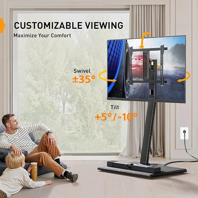 Perlegear Rolling TV Stand with Power Outlet, Tilt and Swivel Mobile TV Cart with Hidden Casters, Fits 30-70 Inch TVs, Height-Adjustable, 88 lbs Load Capacity, Max VESA 400x400mm, PGTVMC20