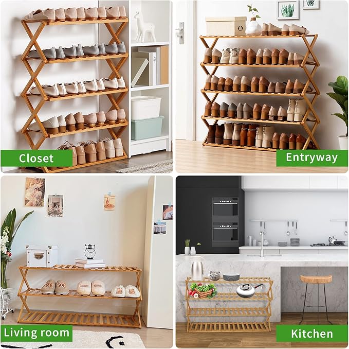 Choclaif Free Standing Shoe Racks for Closet, Shoe Shelf Bamboo Shoe Rack for Bedroom, Entryway Hallway Closet Living Room Organizer（4 Tier）