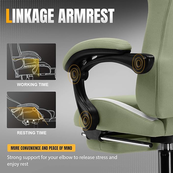 GTRACING Gaming Chair with Foot Rest & Pocket Spring Cushion, Breathable Fabric for Home Office Desk, Ergonomic High Back Computer Chair with Headrest & Lumbar Support, Green