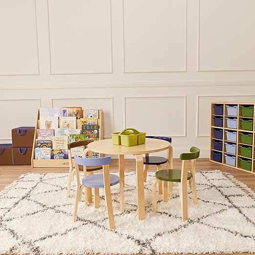 ECR4Kids Bentwood Round Table and Curved Back Chair Set, Kids Furniture, Earthtone, 5-Piece