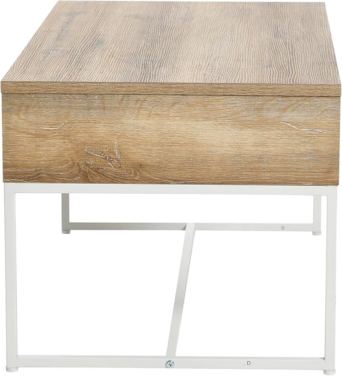 Household Essentials Wrap Rectangular Coffee Table Coastal Oak Rustic Wood Grain and White Metal